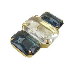 Avon Bar Brooch 1.7  inch Pin Jewelry Goldtone Blue Plastic Rhinestones Clear